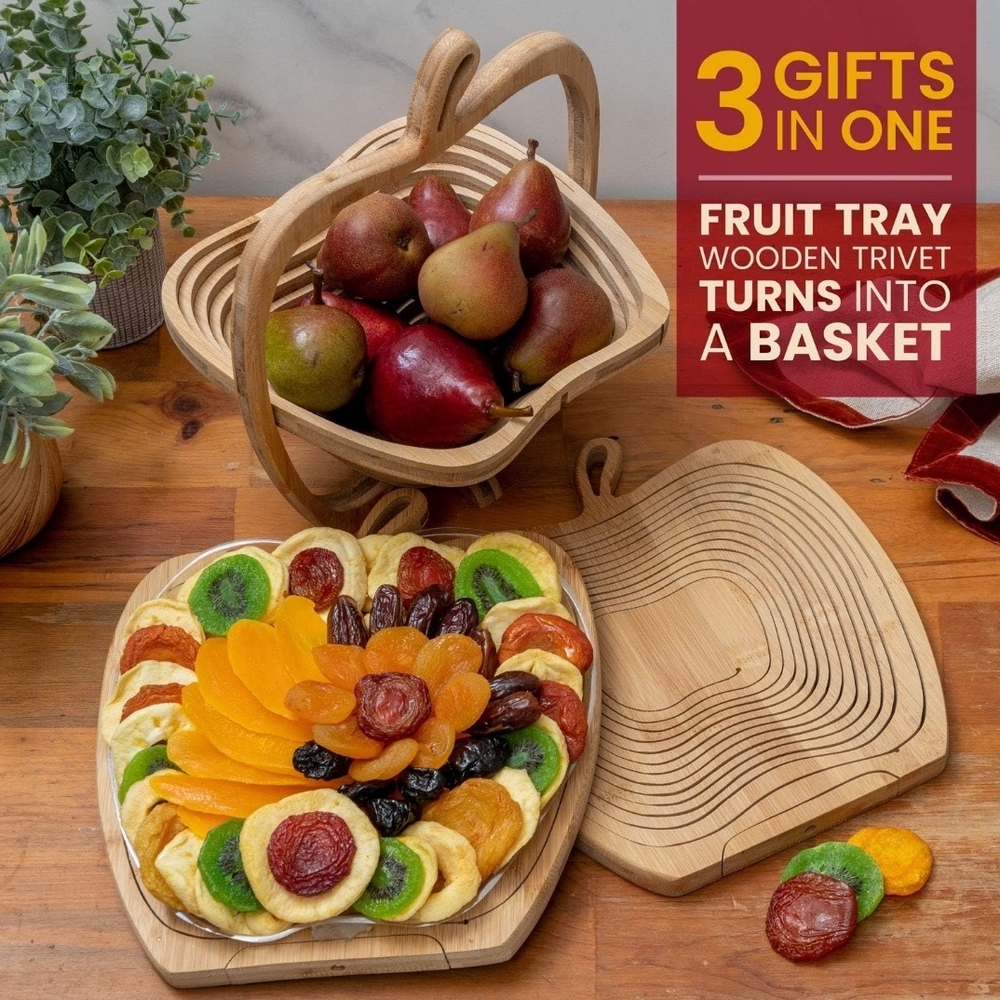 Wooden Fruit Tray and Basket Set